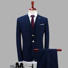 Load image into Gallery viewer, Mens 3pc Suit Navy Blue (Jacket+Pant+Vest)