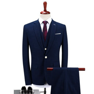 Mens 3pc Suit Navy Blue (Jacket+Pant+Vest)